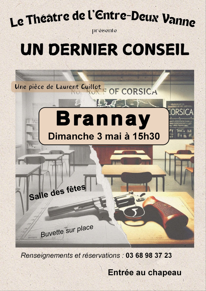 Théâtre le 3 mai à 15h30, participation au chapeau